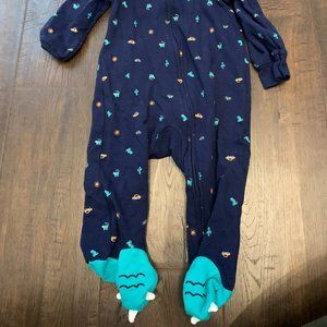 Baby Dinosaur 2-Way Zip Cotton Sleep & Play Pajamas Sz 9 months
